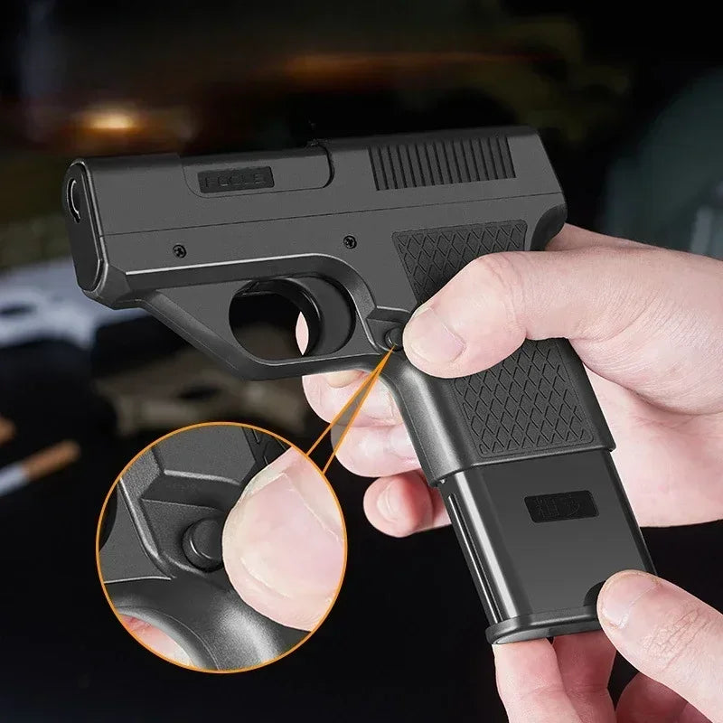Windproof Capacity 10PCS Pistol style Inflatable Lighter with 3 Cigarette Boxes Jet style Deep Blue Flame Lighter Smoking Gift