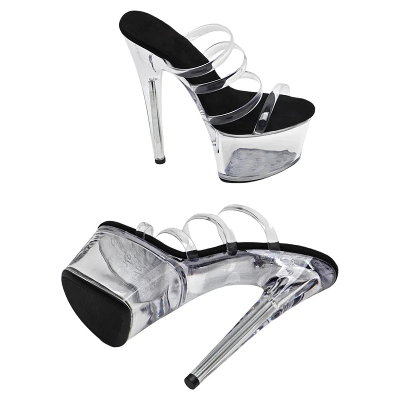 Leecabe 17CM/7Inch  Clear PVC party Slippers sandals Trendy fashion clear Platform High Heels stripper heel  Pole Dancing  Shoes