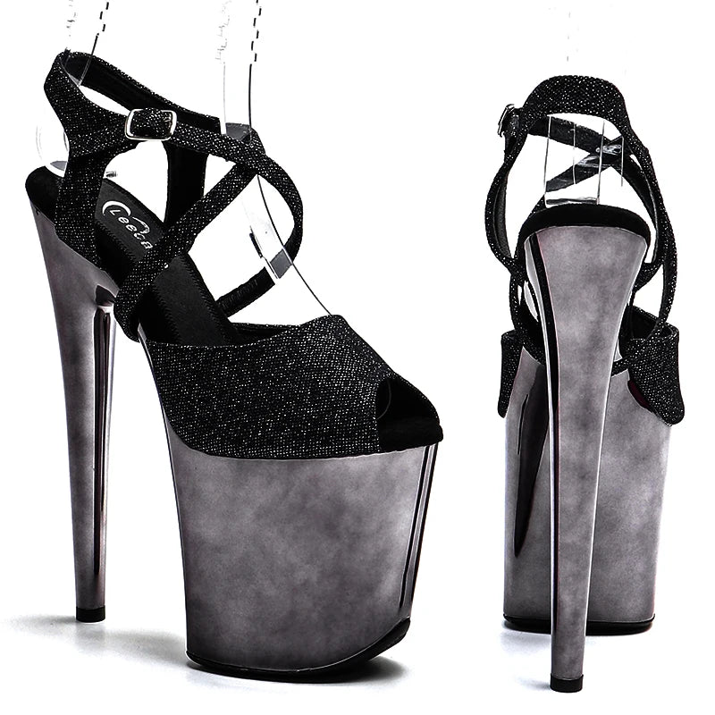 8Inch/20cm  Glitter  upper  Gun color Platform  High Heels party Sandals  stripper heels