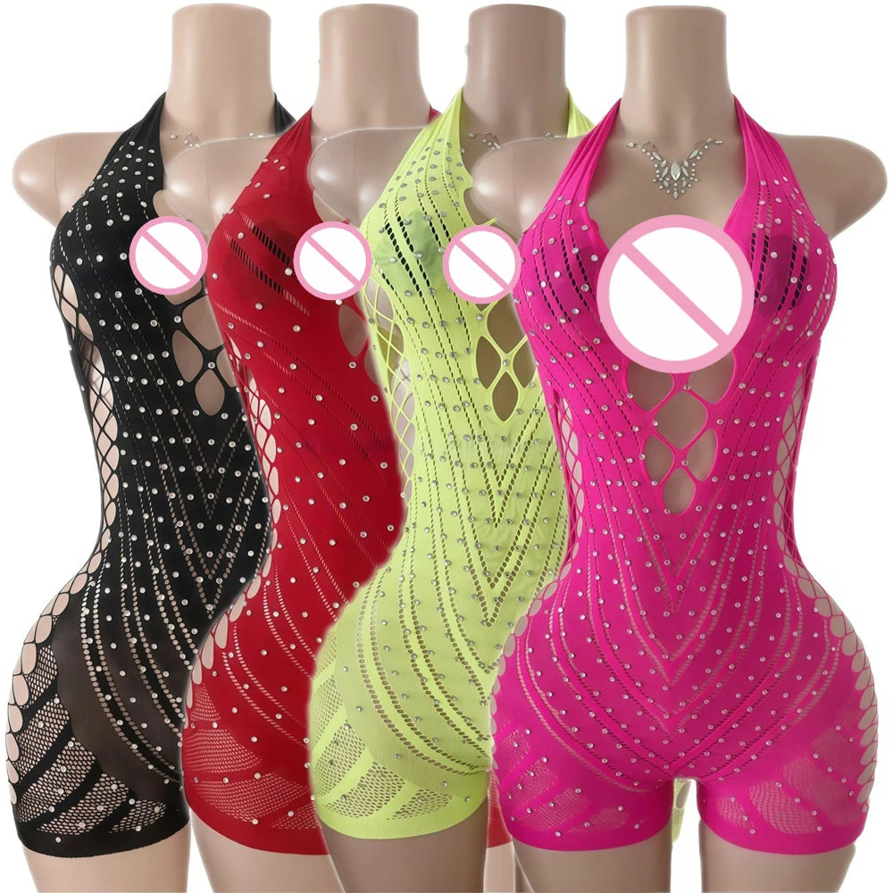 Sexy Designer Stripper Outfits Hollow-Out Rhinestone