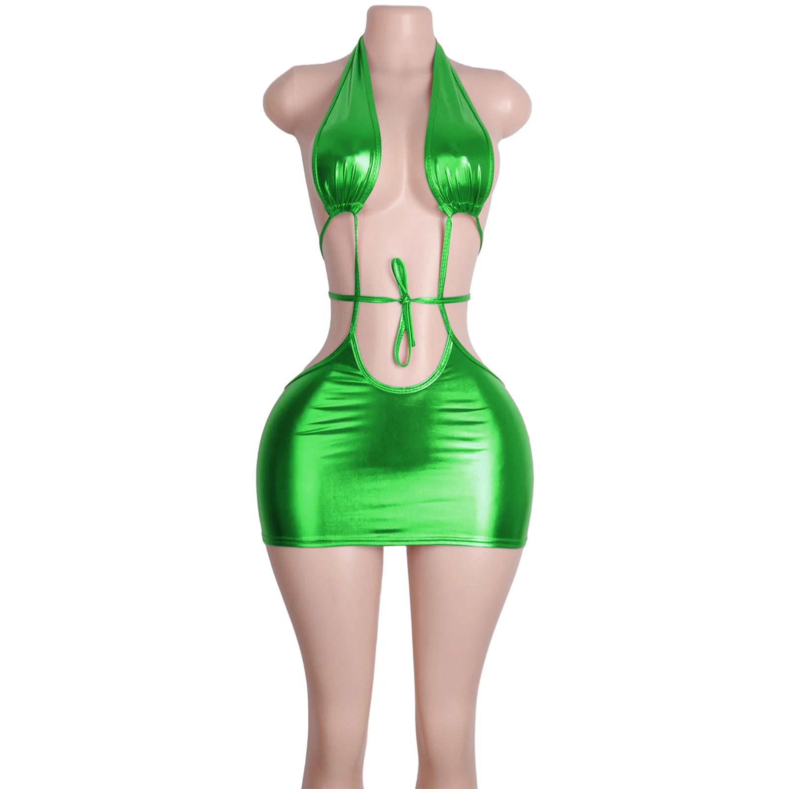 Patent Leather Jumpsuit Set Bodysuit Skirt Clubwear