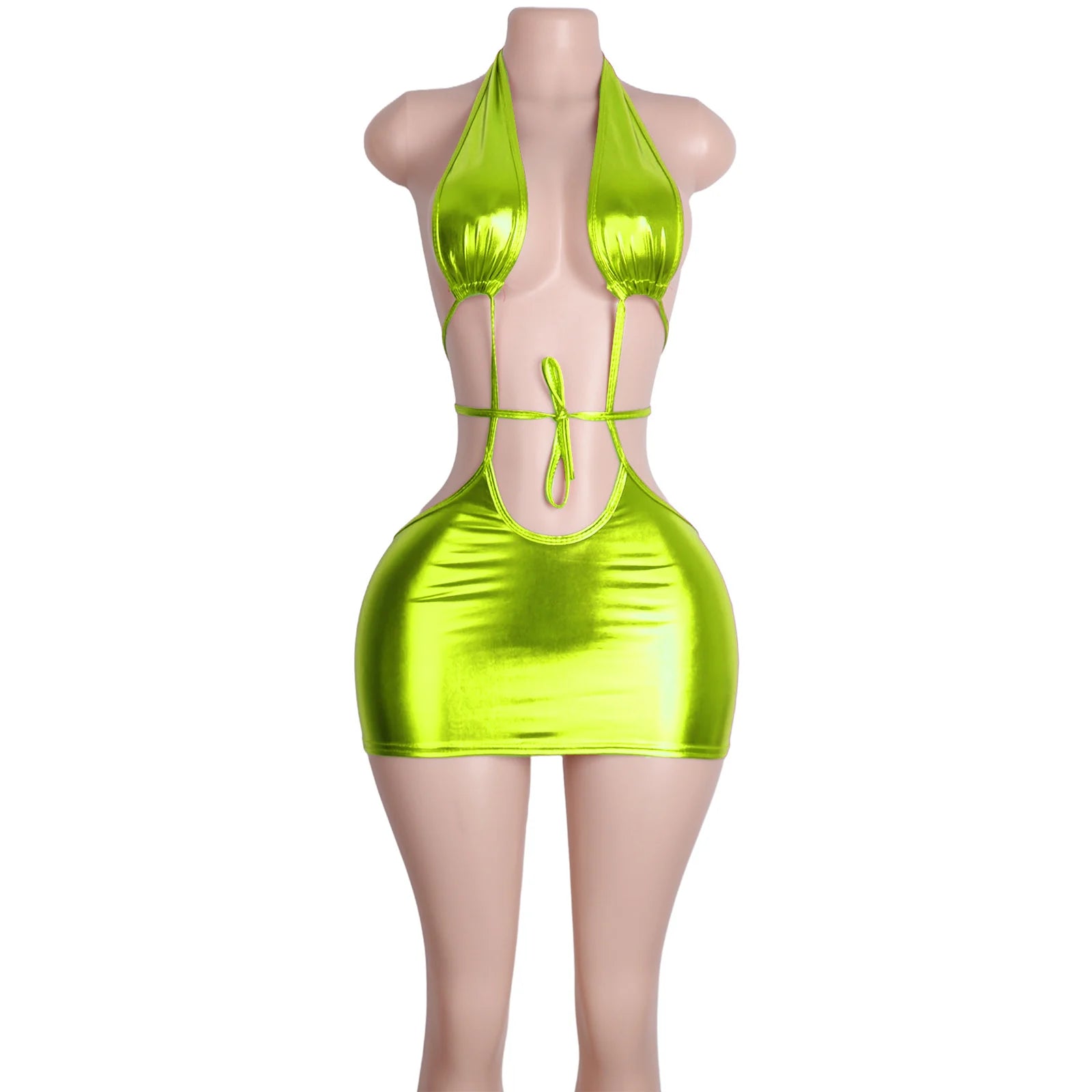 Patent Leather Jumpsuit Set Bodysuit Skirt Clubwear