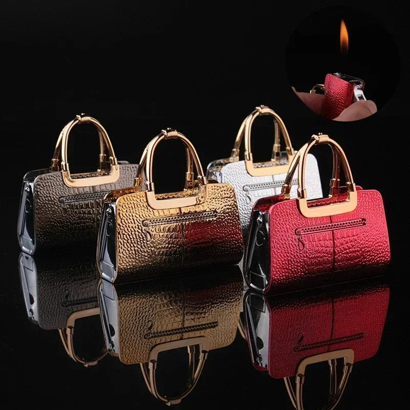 New Mini Fashion Women's Bag Inflatable Lighter Cool Open Flame Metal Butane Gas Lighter Women's Gift Cute Smoking Accessories