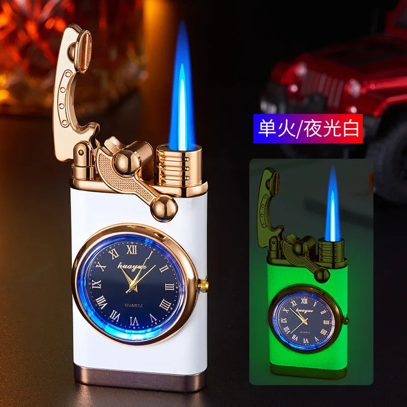 New Quartz Watch Windproof Lighter Metal Blue Light Rocker