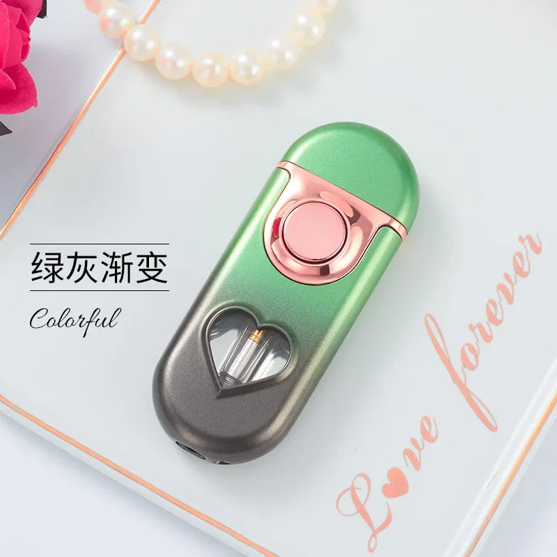 Metal Love Double Flame Butane Gas Lighter Creative LED