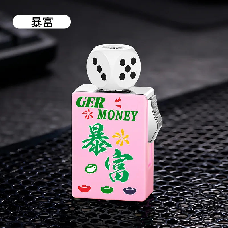 Personalized Rotating Dice Poker Red Flame Windproof Lighter Cool Luminous Decompression Igniter Gadget