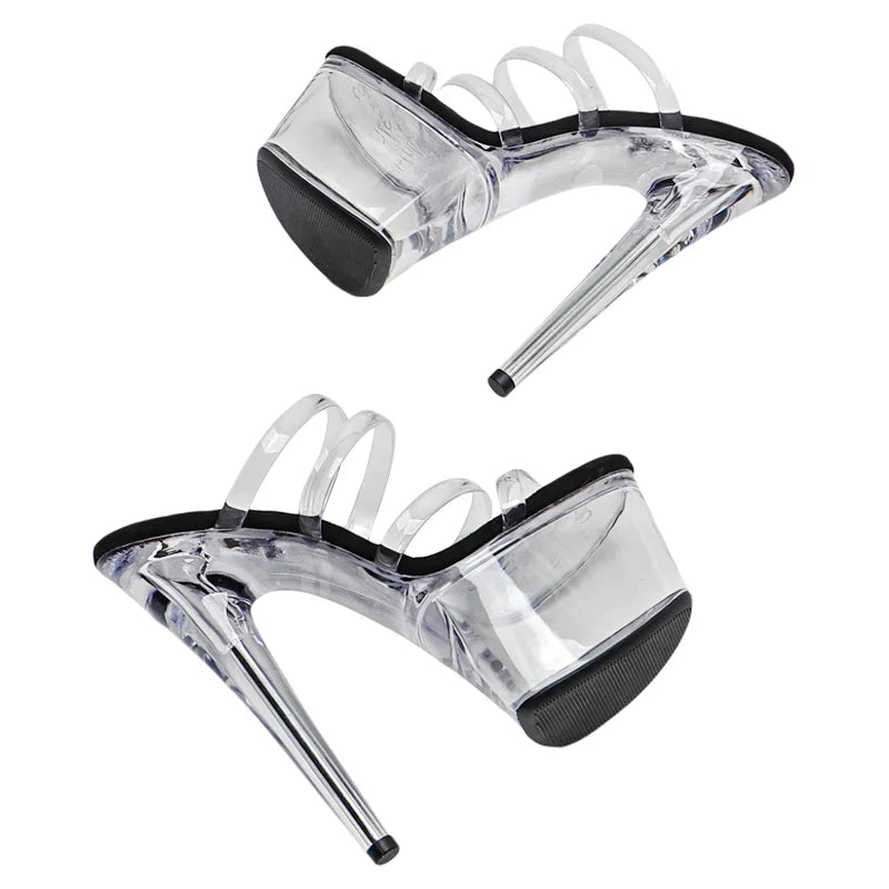Leecabe 17CM/7Inch  Clear PVC party Slippers sandals Trendy fashion clear Platform High Heels stripper heel  Pole Dancing  Shoes