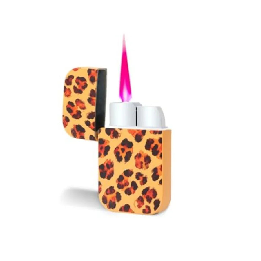 Leopard Print Torch Lighter Windproof Jet Pink Flame Lighter