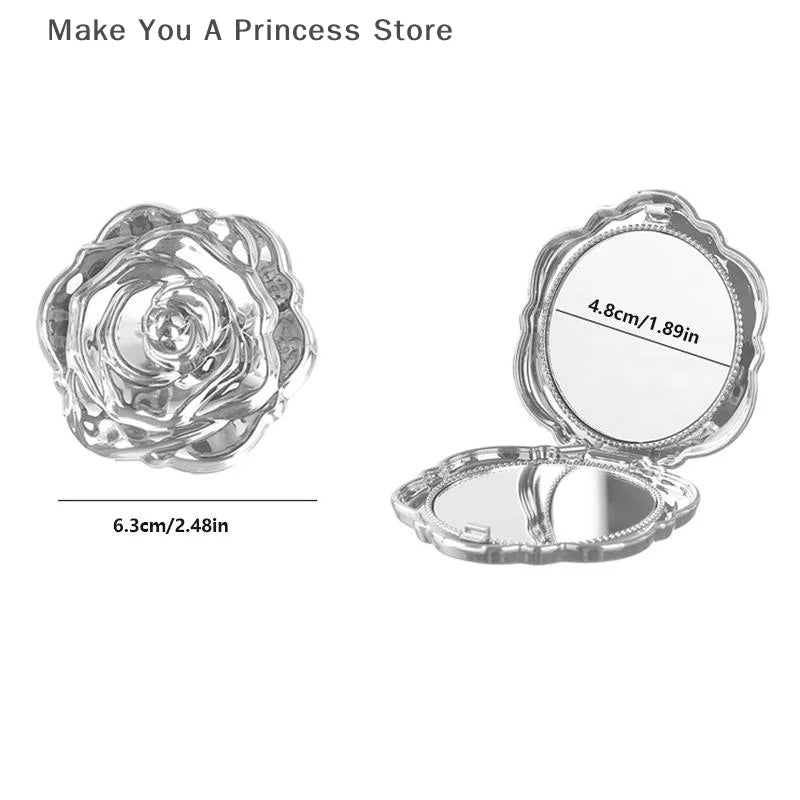 Portable Mini Mirror Retro Rose Flower Small Pocket Makeup Mirror Double Sided Hand Mirrors Compact Cosmetic Beauty Tool Gift