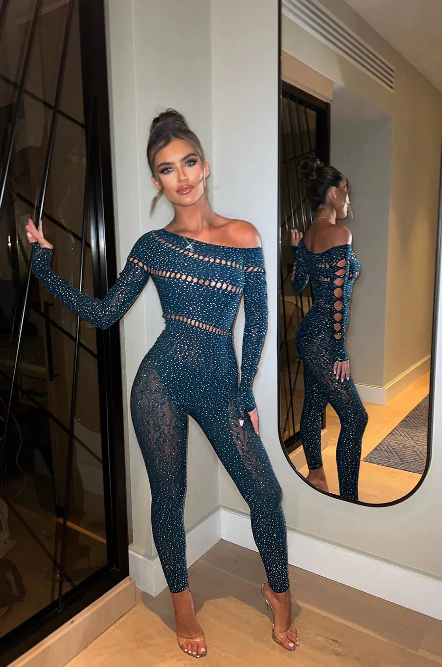 Woman's Sexy Rhinestone Bodysuit