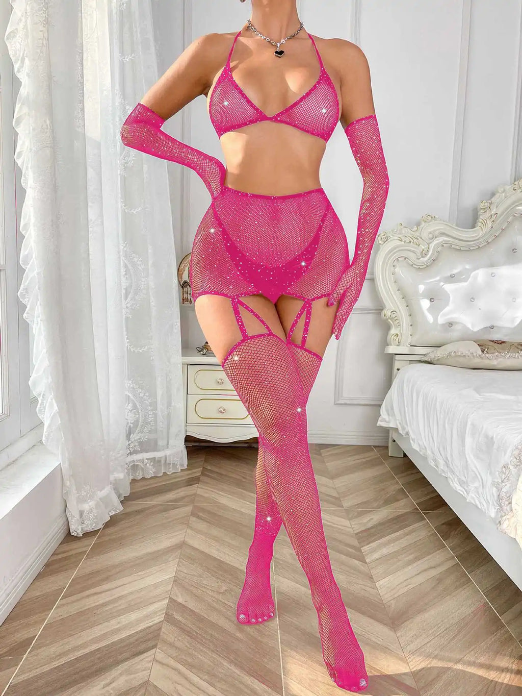 Sexy Bra Lingerie Set Bodysuit Rhinestone