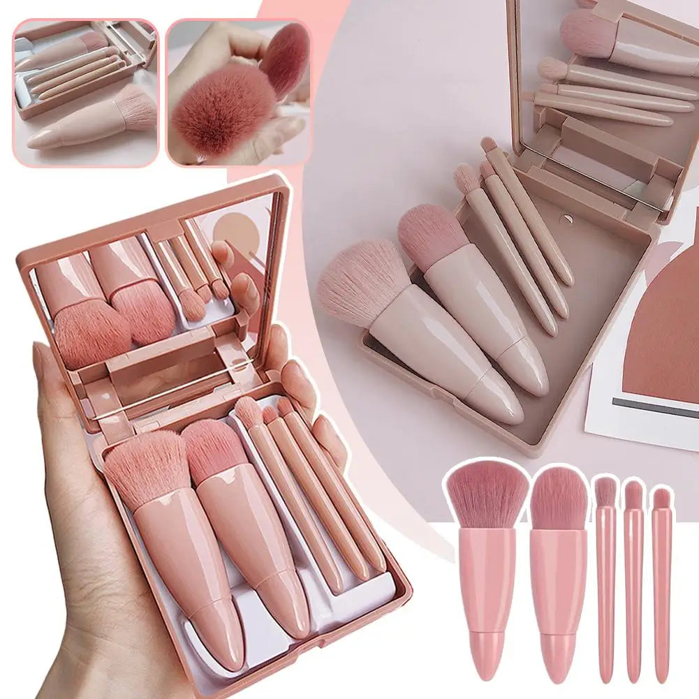 Mini 5Pcs Makeup Brush Set With Mirror Case