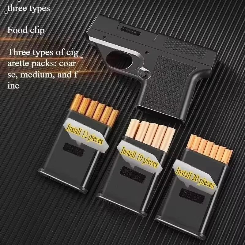 Windproof Capacity 10PCS Pistol style Inflatable Lighter with 3 Cigarette Boxes Jet style Deep Blue Flame Lighter Smoking Gift