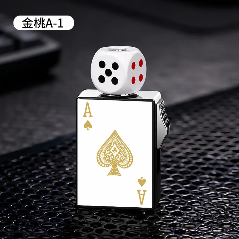 Personalized Rotating Dice Poker Red Flame Windproof Lighter Cool Luminous Decompression Igniter Gadget