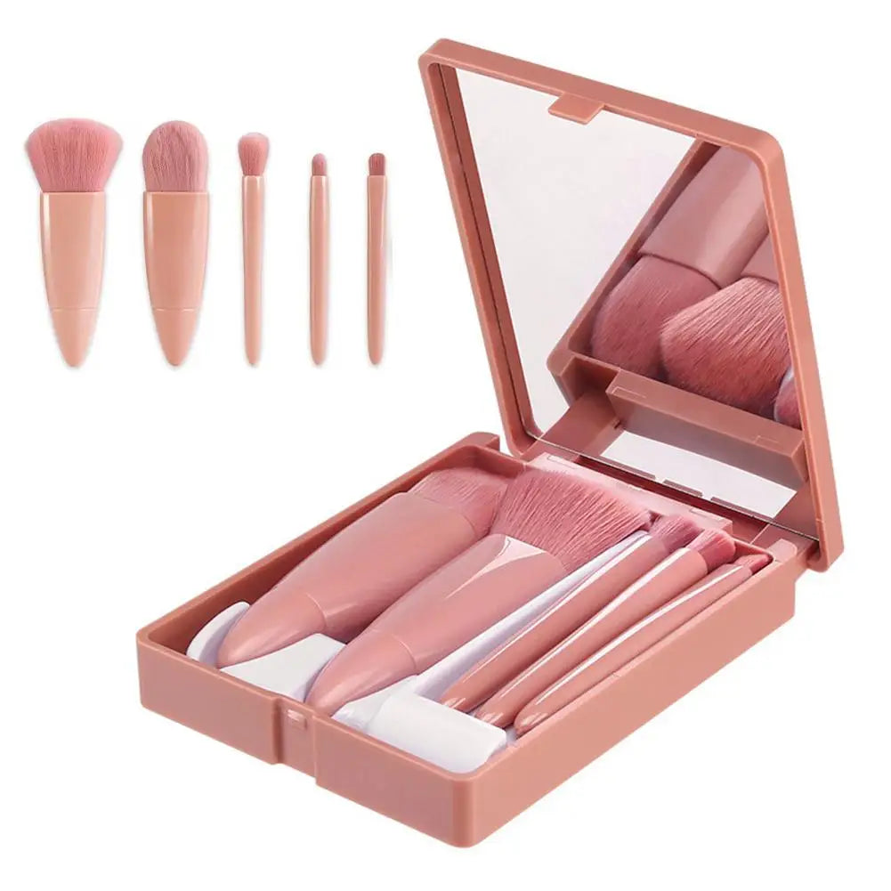 Mini 5Pcs Makeup Brush Set With Mirror Case