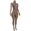 Sexy Sleeveless Hollow Out Rhinestone Jumpsuits Women Club Party One Piece Bodysuit Show Dance Rompers Stripper Festival Outfit