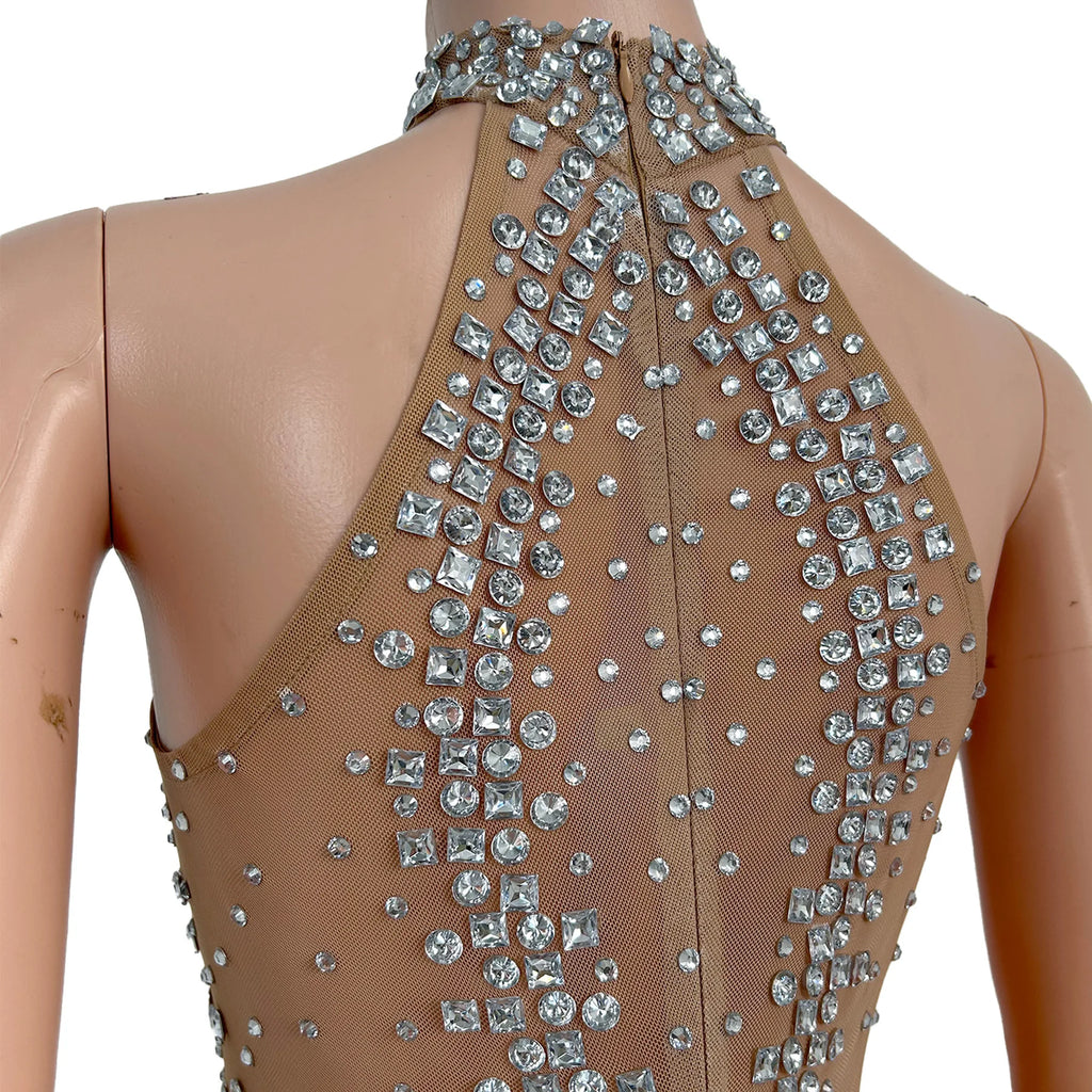 Sexy Sleeveless Hollow Out Rhinestone Jumpsuits Women Club Party One Piece Bodysuit Show Dance Rompers Stripper Festival Outfit