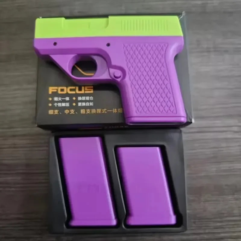 Windproof Capacity 10PCS Pistol style Inflatable Lighter with 3 Cigarette Boxes Jet style Deep Blue Flame Lighter Smoking Gift