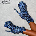 Leopard Print High Heels Ankle Boots 7 Inch Clubbing Nightclub Lighter 20cm