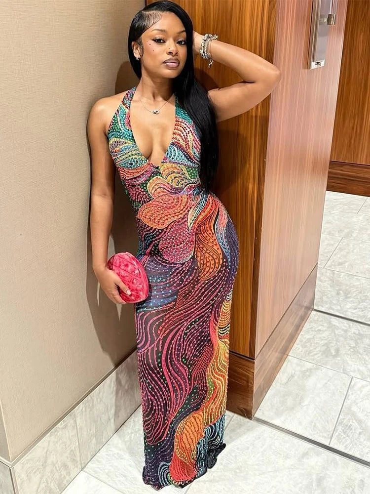 Colorful Print Long Dress Woman