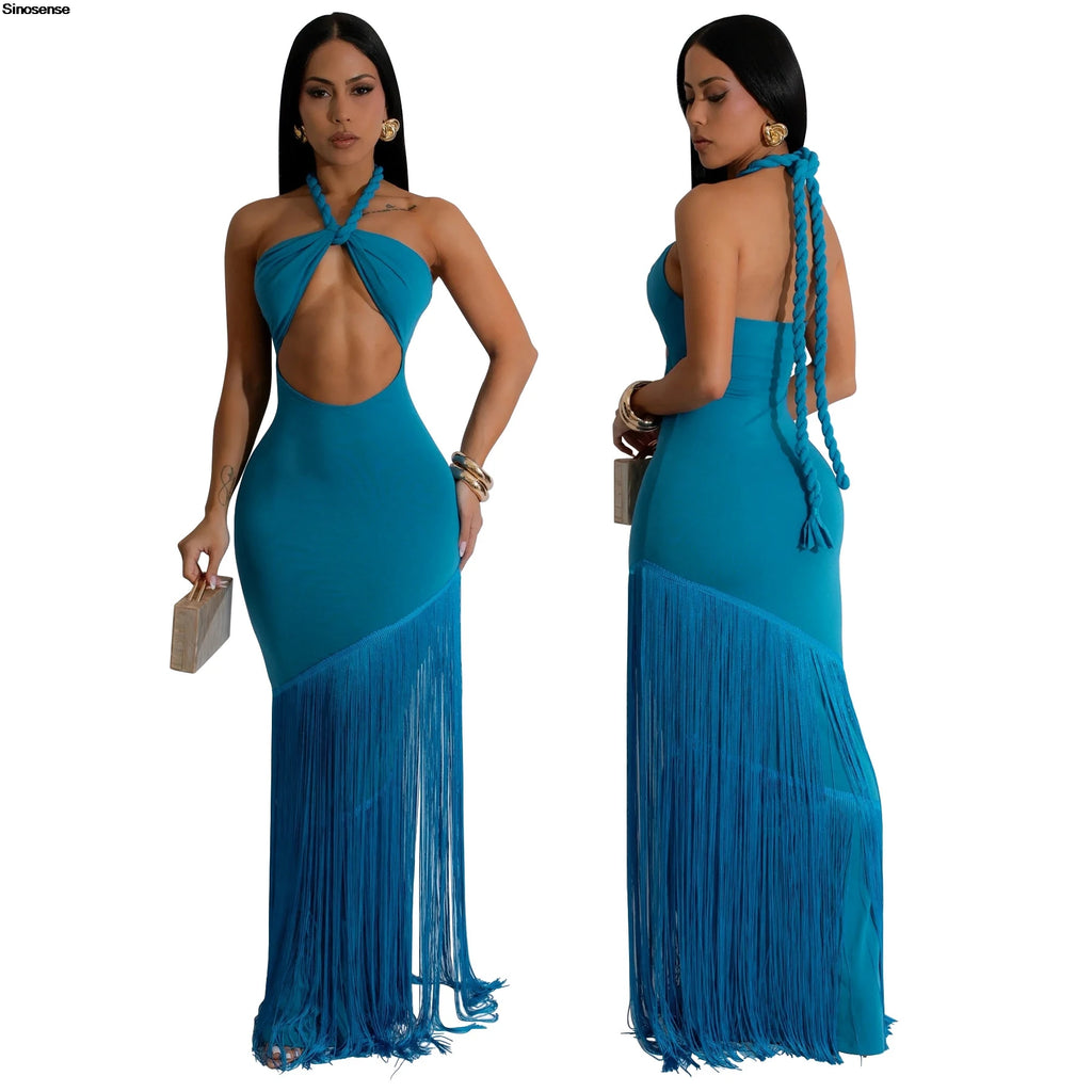 Womens Halter Bodycon Maxi Dress Sexy Backless Cut