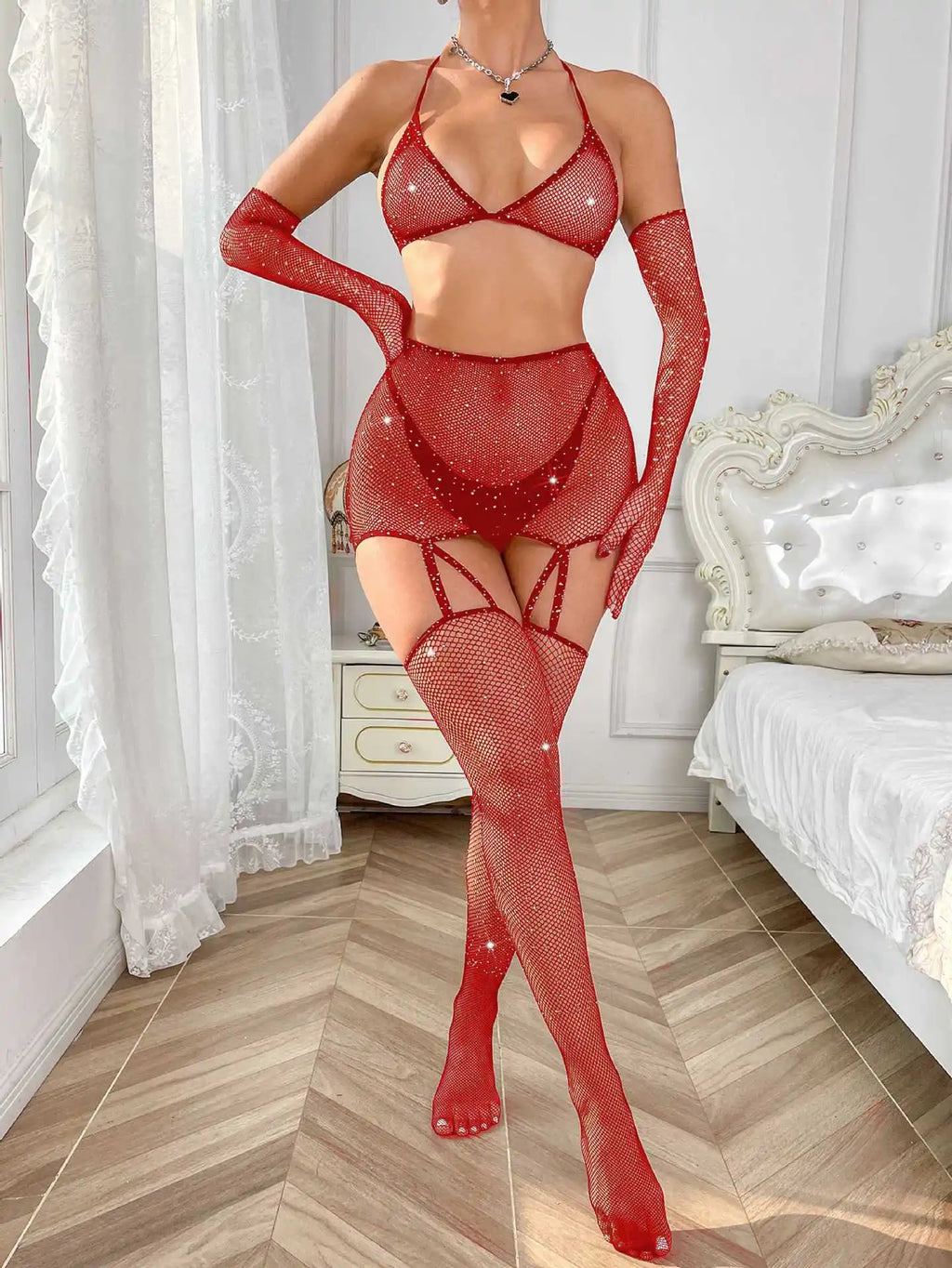 Sexy Bra Lingerie Set Bodysuit Rhinestone