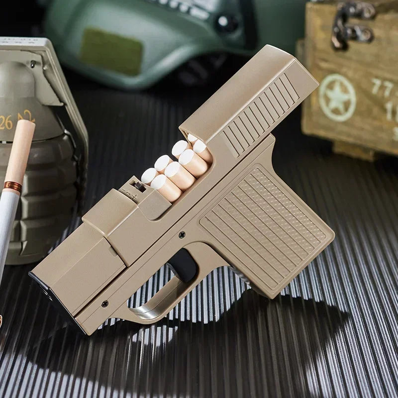 Windproof Capacity 10PCS Pistol style Inflatable Lighter with 3 Cigarette Boxes Jet style Deep Blue Flame Lighter Smoking Gift