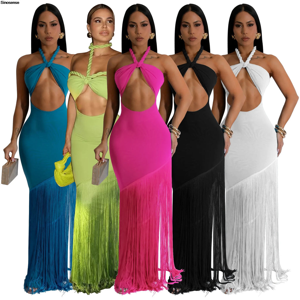 Womens Halter Bodycon Maxi Dress Sexy Backless Cut
