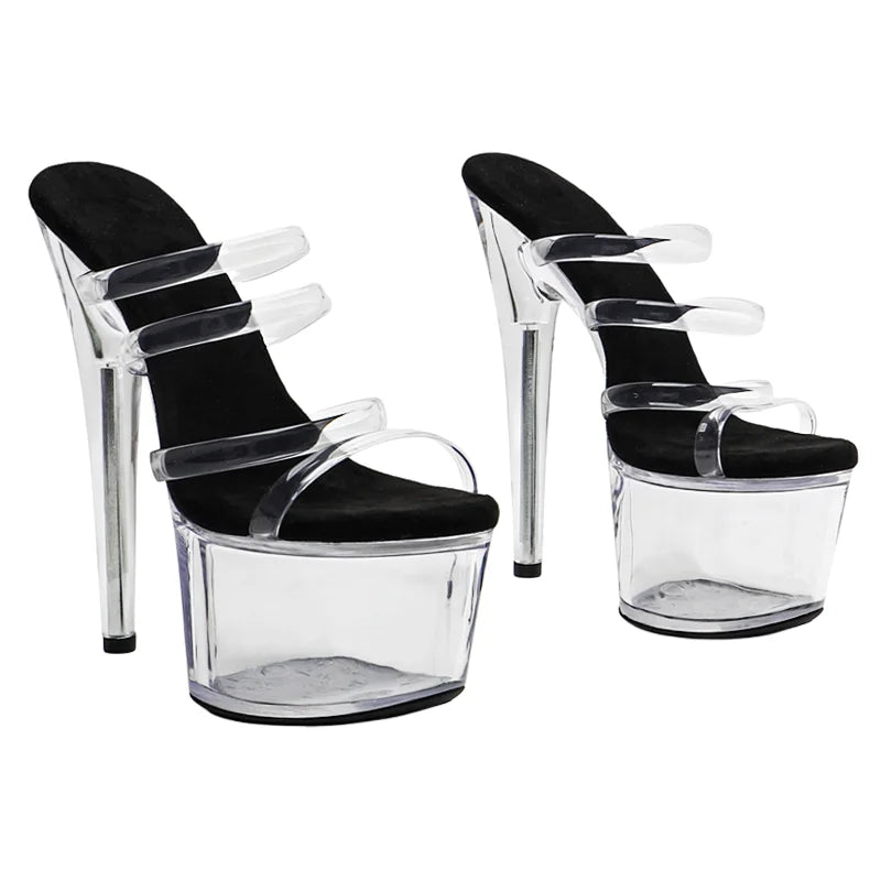 Leecabe 17CM/7Inch  Clear PVC party Slippers sandals Trendy fashion clear Platform High Heels stripper heel  Pole Dancing  Shoes