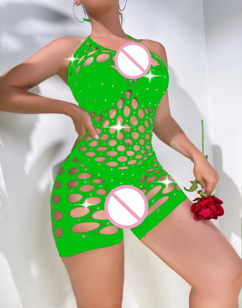 Sexy Designer Stripper Outfits Hollow-Out Rhinestone