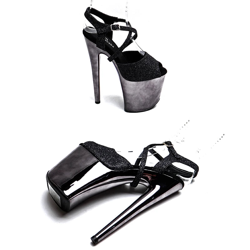 8Inch/20cm  Glitter  upper  Gun color Platform  High Heels party Sandals  stripper heels