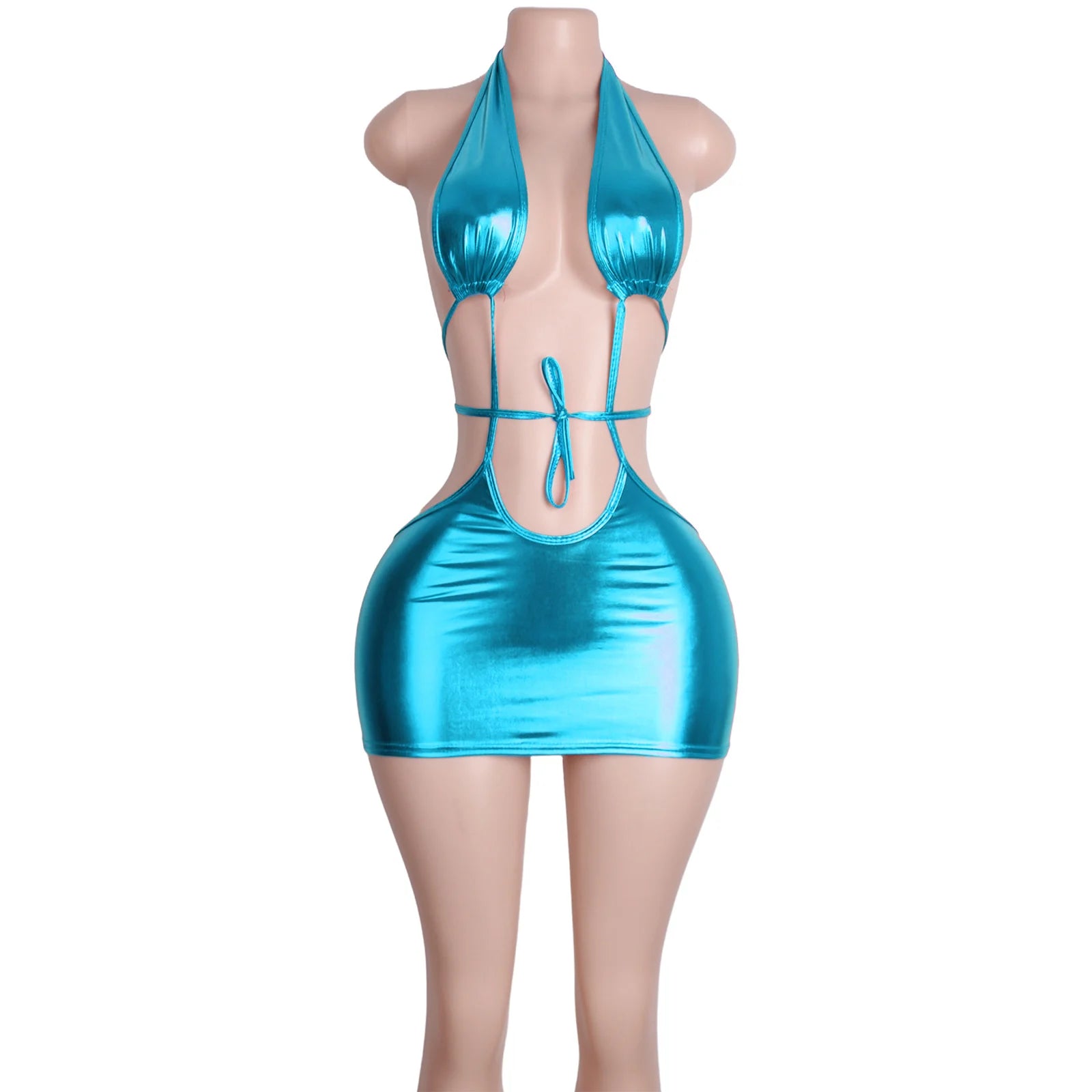 Patent Leather Jumpsuit Set Bodysuit Skirt Clubwear