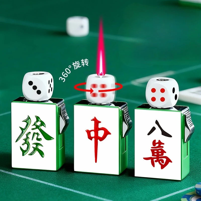 Personalized Rotating Dice Poker Red Flame Windproof Lighter Cool Luminous Decompression Igniter Gadget
