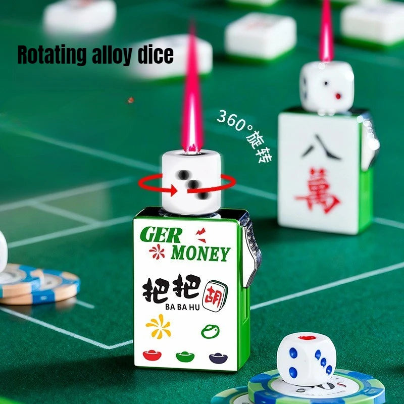 Personalized Rotating Dice Poker Red Flame Windproof Lighter Cool Luminous Decompression Igniter Gadget