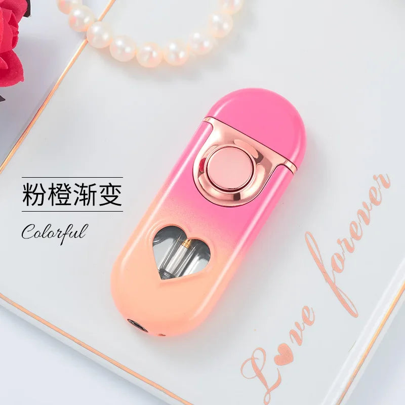 Metal Love Double Flame Butane Gas Lighter Creative LED