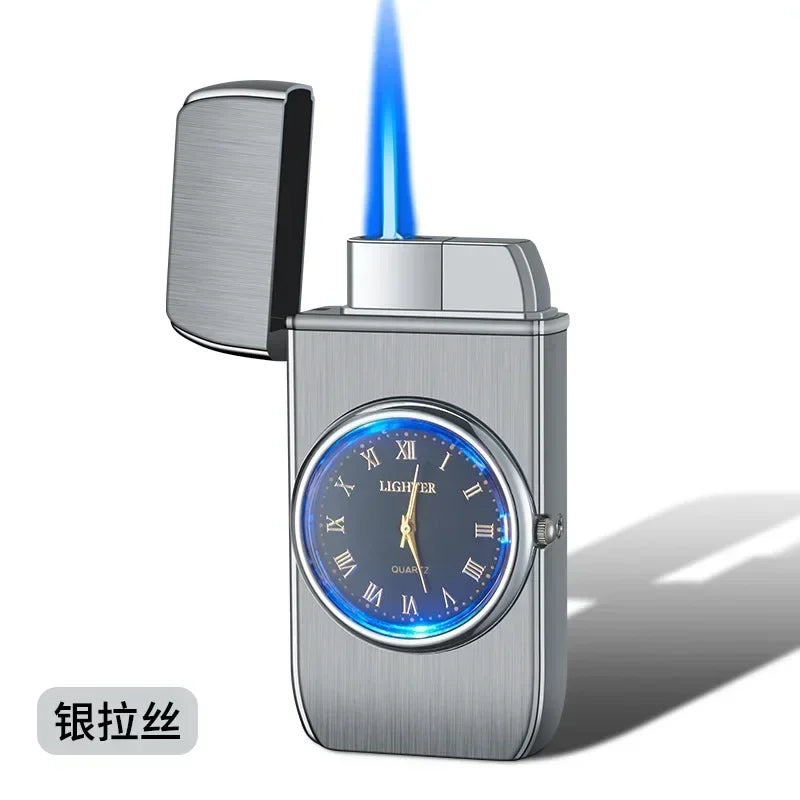 New Quartz Watch Windproof Lighter Metal Blue Light Rocker
