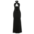 Sexy Hollow Long Dress Woman Halter Backless Cross Bandage Decoration High Waist Robe