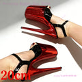 Burgundy Metallic Glitter Sandals With Black Trim 17/20cm Sexy Open Heels Pole Dancers Round Toe Ankle Buckle Open Stage Shoes