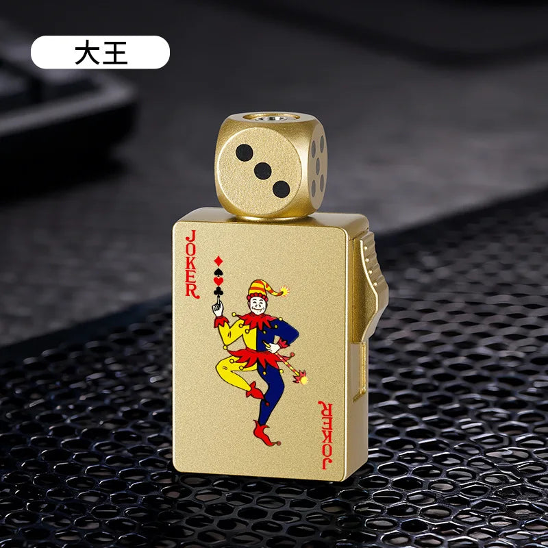 Personalized Rotating Dice Poker Red Flame Windproof Lighter Cool Luminous Decompression Igniter Gadget