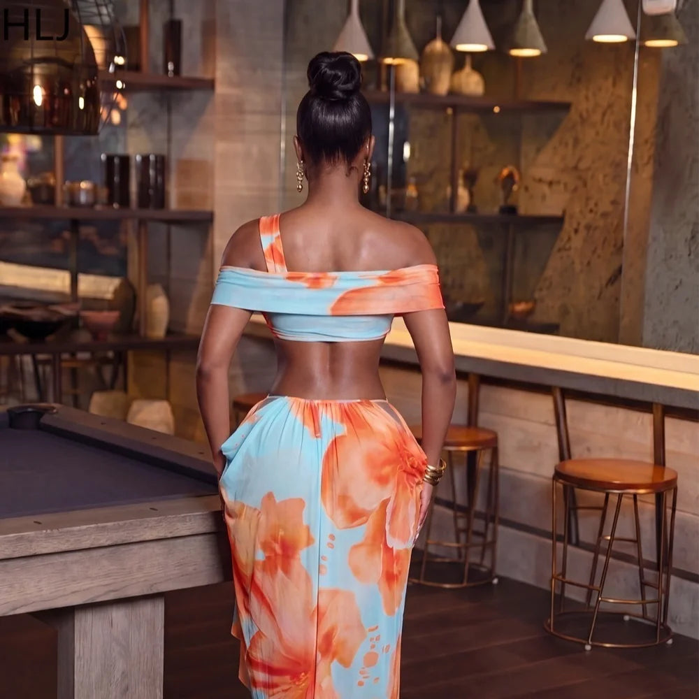 HLJ Sexy Tie Dye Patchwork Dress Women One Shoulder