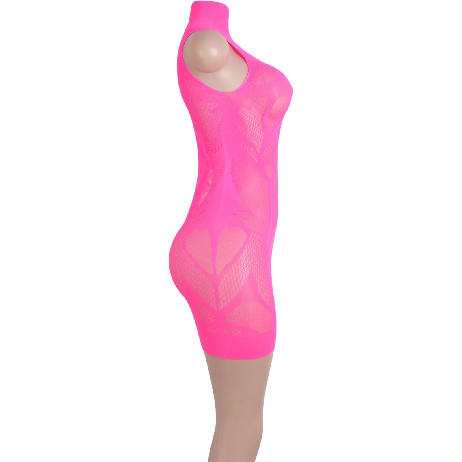 Women's Hot Pink Stripper Outfits Exotic Dancewear Sleeveless Bodysuit Fishnet Lingerie Bra Club Performance Wear