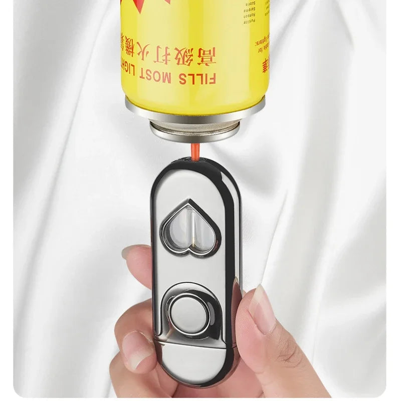 Metal Love Double Flame Butane Gas Lighter Creative LED