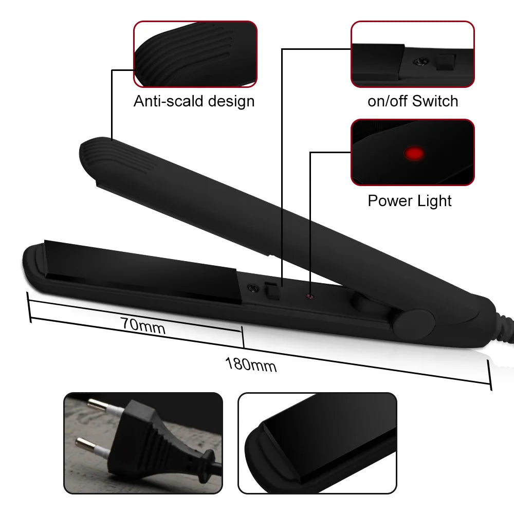 Mini Hair Straightener and Small Curling Iron 2 in1