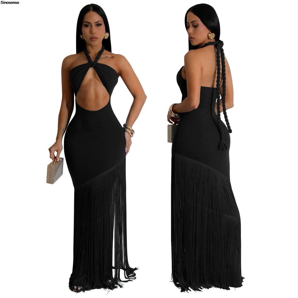 Womens Halter Bodycon Maxi Dress Sexy Backless Cut