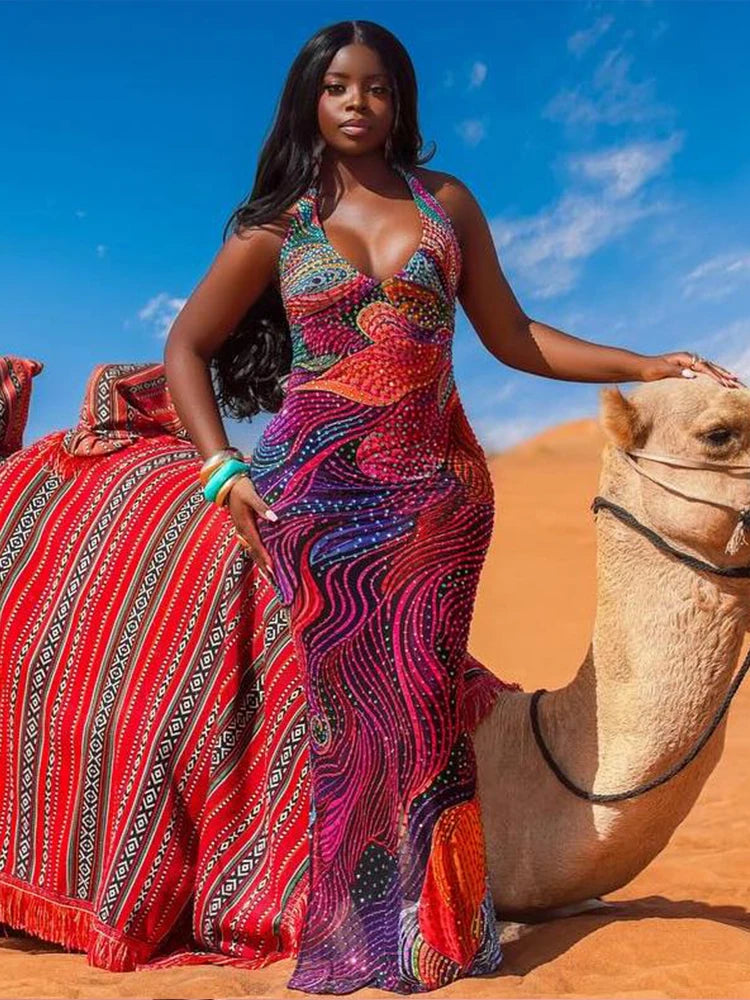 Colorful Print Long Dress Woman