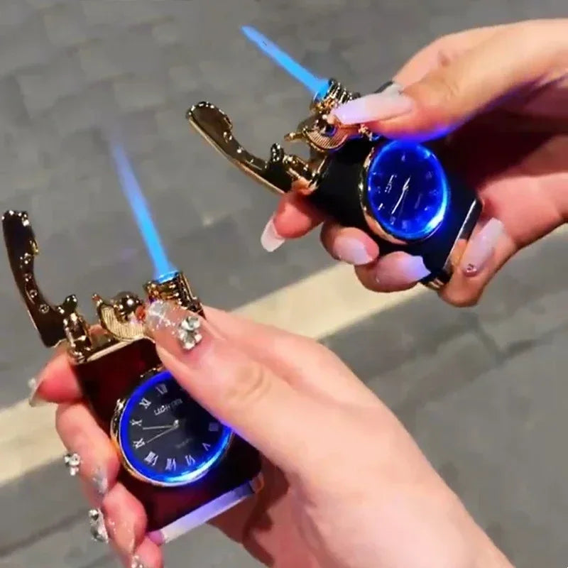 New Quartz Watch Windproof Lighter Metal Blue Light Rocker