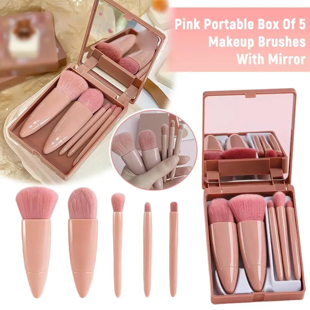 Mini 5Pcs Makeup Brush Set With Mirror Case