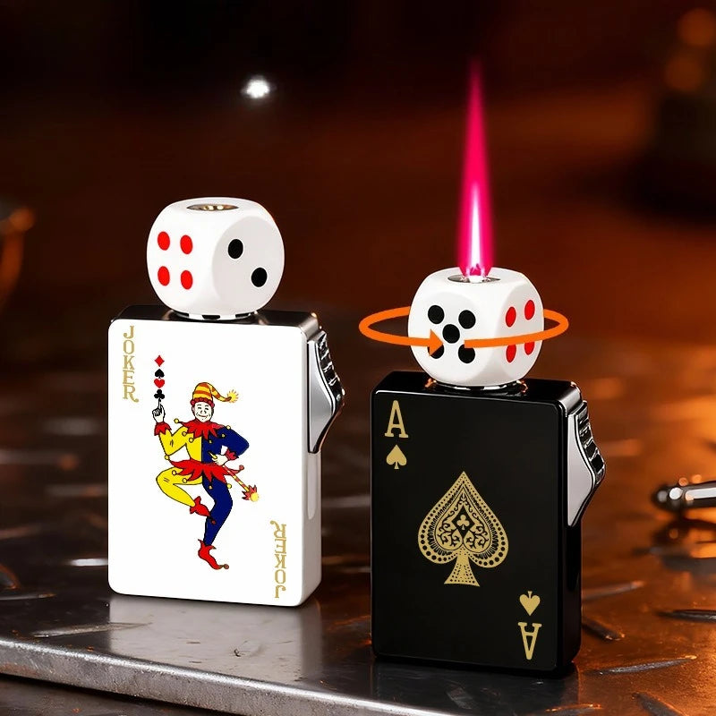 Personalized Rotating Dice Poker Red Flame Windproof Lighter Cool Luminous Decompression Igniter Gadget