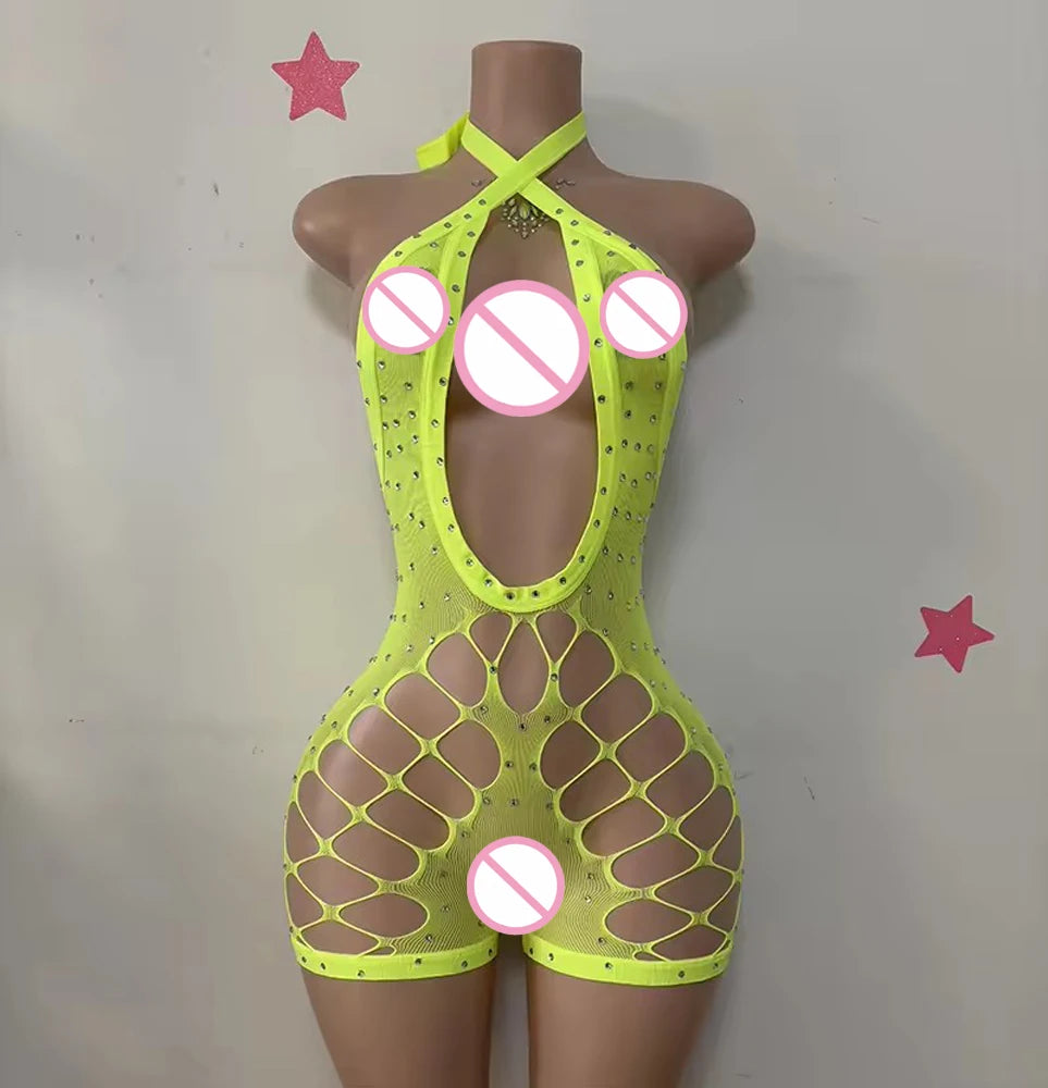 Sexy Designer Stripper Outfits Hollow-Out Rhinestone