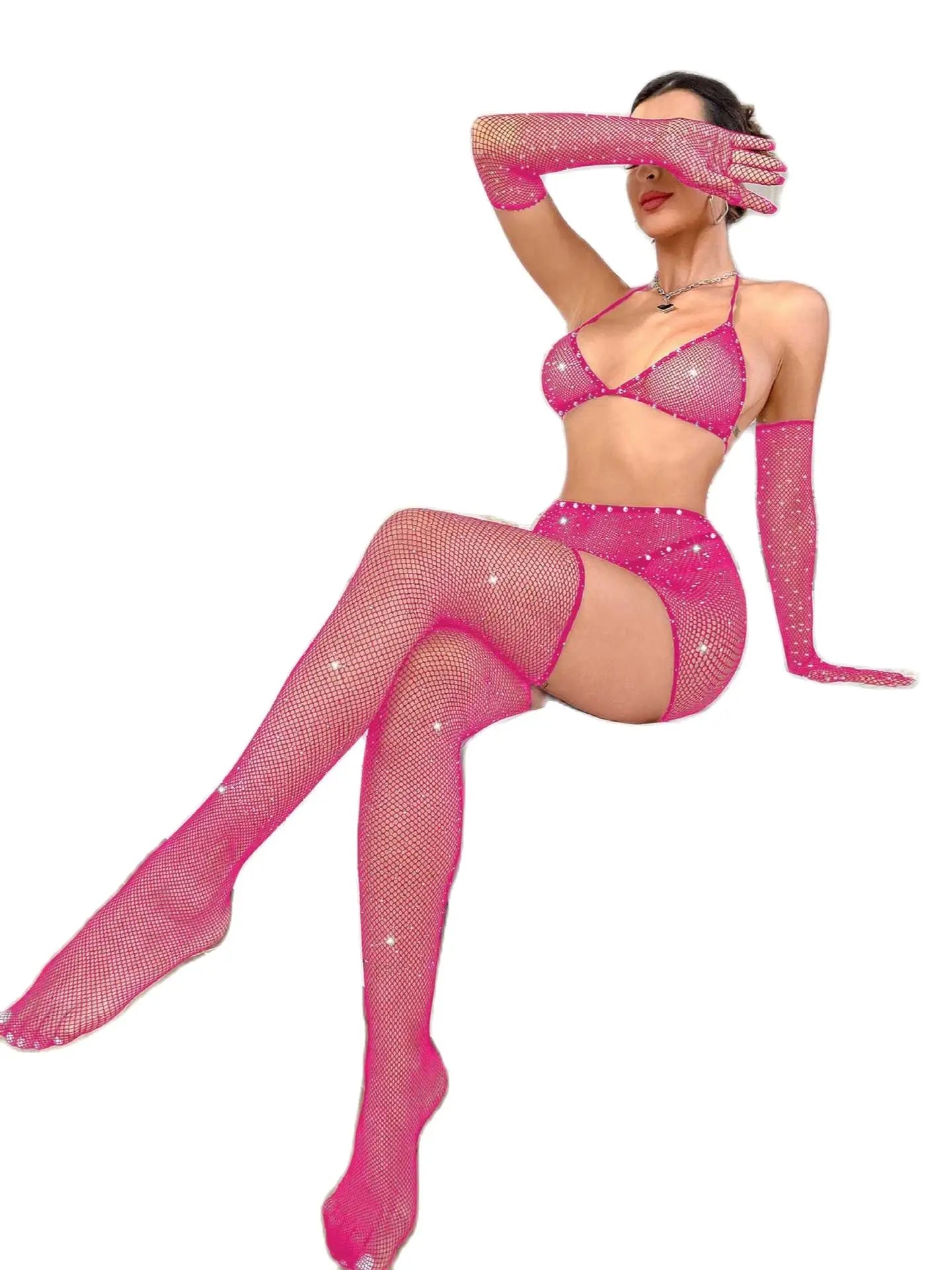 Sexy Bra Lingerie Set Bodysuit Rhinestone